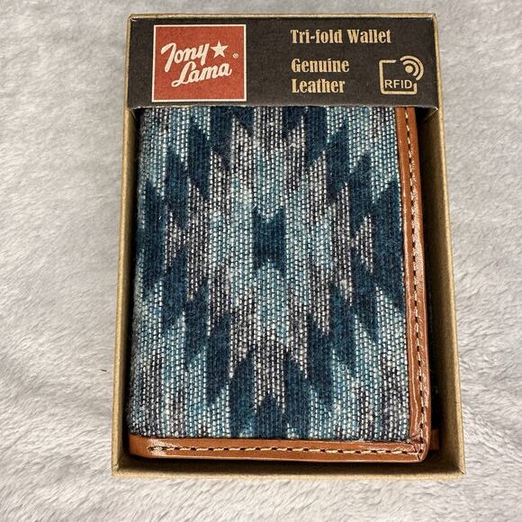 Tony Lama RFID Tri-Fold Wallet Genuine Leather Southwest Aztec Tribal Cowboy - Picture 1 of 11